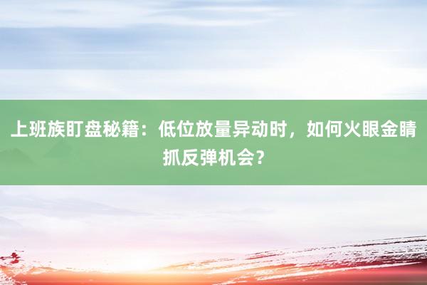 上班族盯盘秘籍：低位放量异动时，如何火眼金睛抓反弹机会？