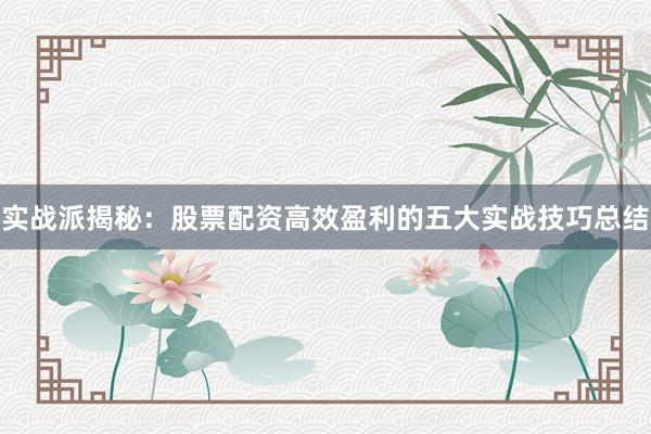 实战派揭秘：股票配资高效盈利的五大实战技巧总结