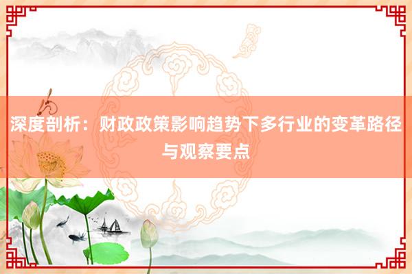 深度剖析：财政政策影响趋势下多行业的变革路径与观察要点