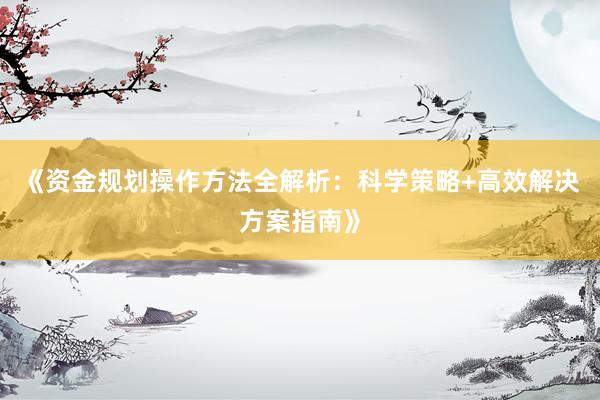 《资金规划操作方法全解析：科学策略+高效解决方案指南》